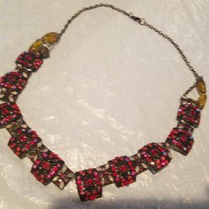 vintage collar necklace with red and purple flat beads